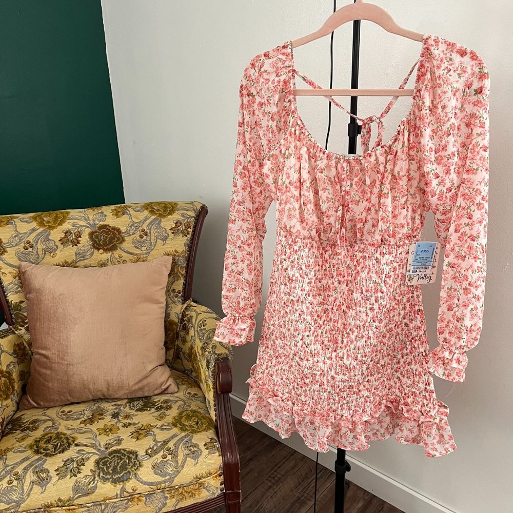 Vine & Valley Pink Floral Bodycon Long-Sleeved Dress Sz. XL